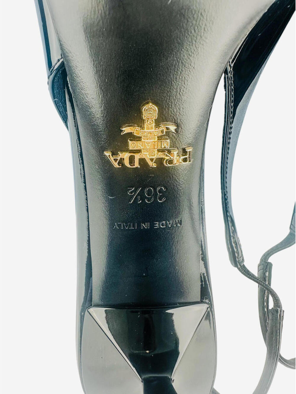Prada Black Patent Leather Logo Bow Kitten Heel Slingback EU 36.5 | NIB - Picture 7 of 8